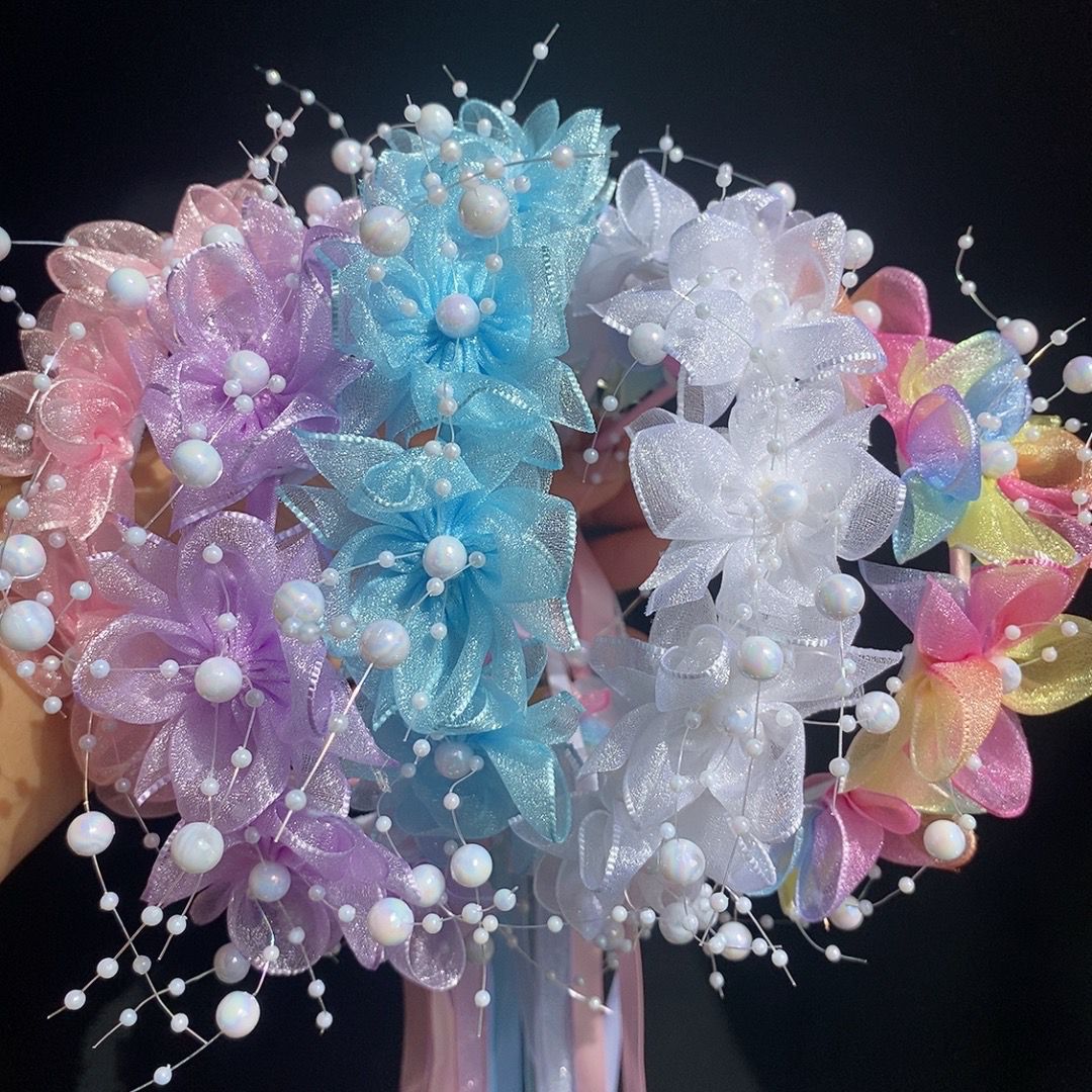 String Of Pearls Plant - Korean Ethereal Mesh Flower Headband Pearl