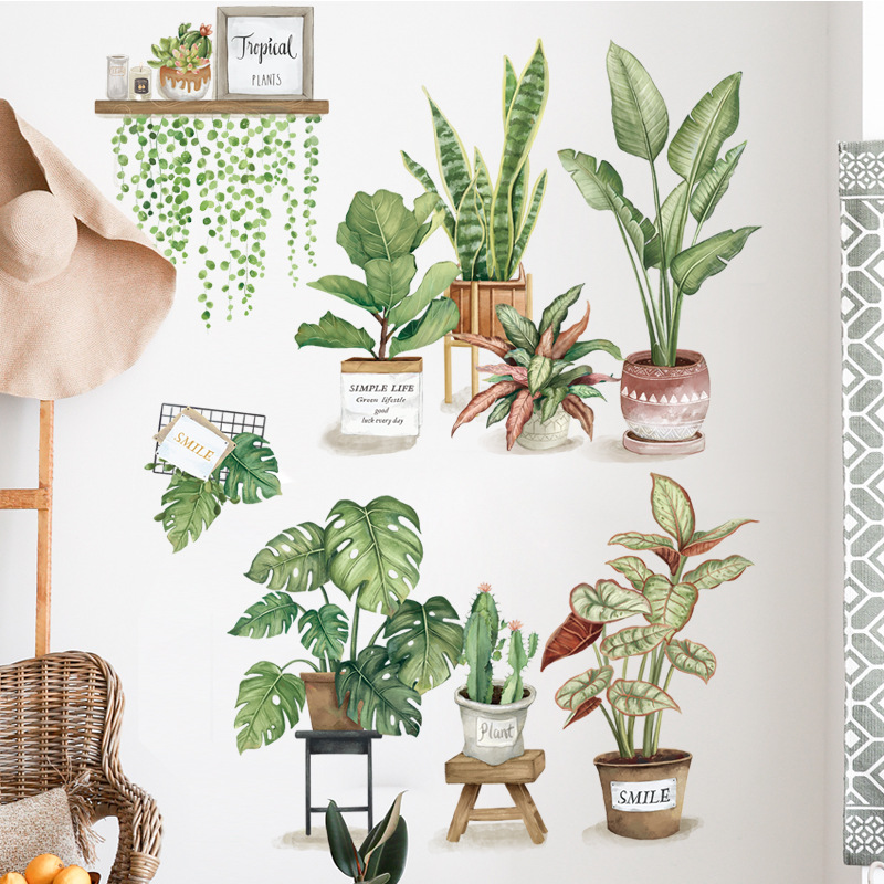 String Of Pearls Plant - Watercolor Tropical Green Plant Wall Stickers,